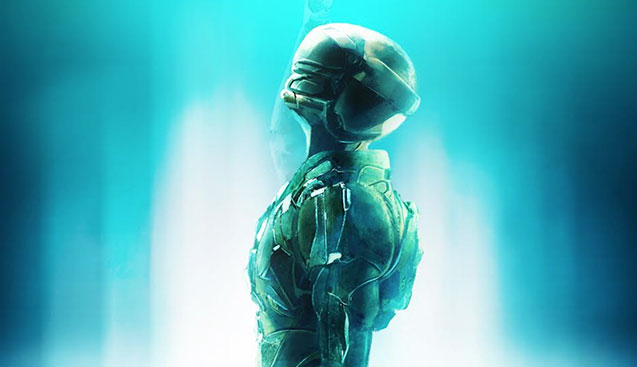 Cover art from The Light Brigade, futuristic soldier ascending into light.